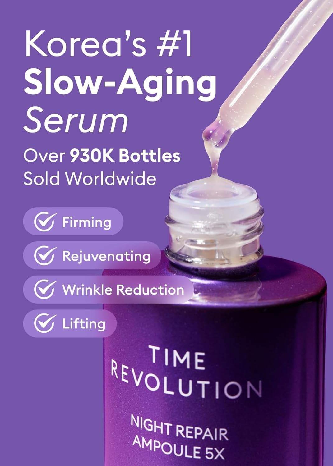 MISSHA Time Revolution Night Repair Face Serum Ampoule (5th Gen) - Overnight Probiotic Skincare for Revitalization and Radiance, 1.69 Fl Oz