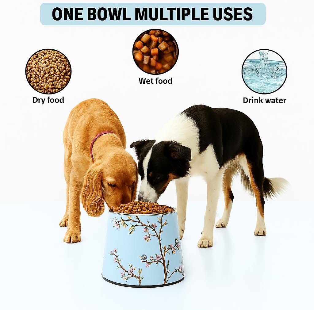 Elevated Dog Bowl 7inch Height Ideal for Medium Size Dogs it has Food-Grade 304 Stainless Steel Bowls for Food/Water Beautiful Design Non-Slip 3.8 Cups(860ml) Capacity Bowl Feeder (Blue)