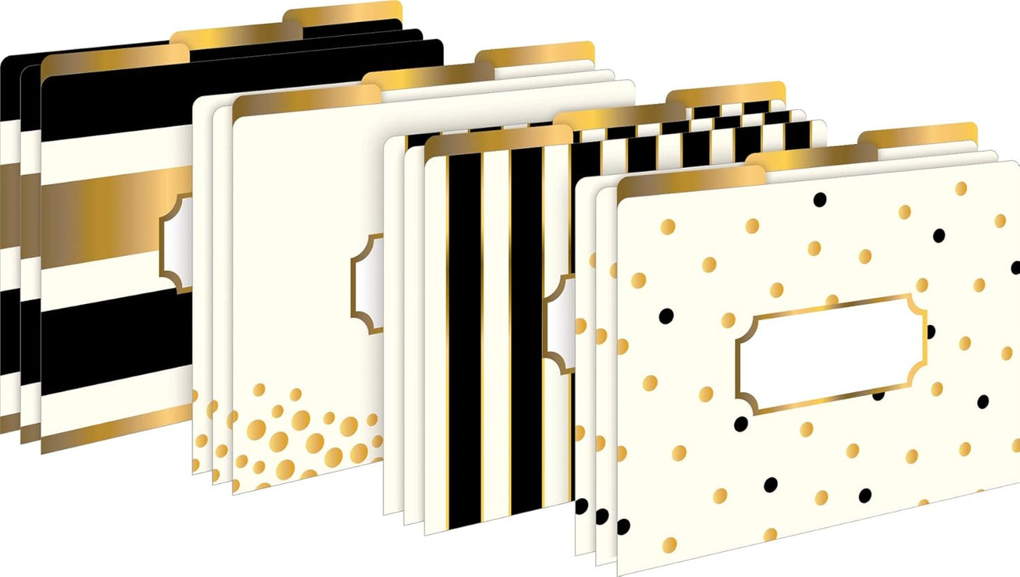 Barker Creek File Folders - Set of 12 Gold Letter Size Folders, 14pt Stock, Multi-Design Set, 1/3 Cut Tabs, Reversible, Home, School and Office Supplies (2001)