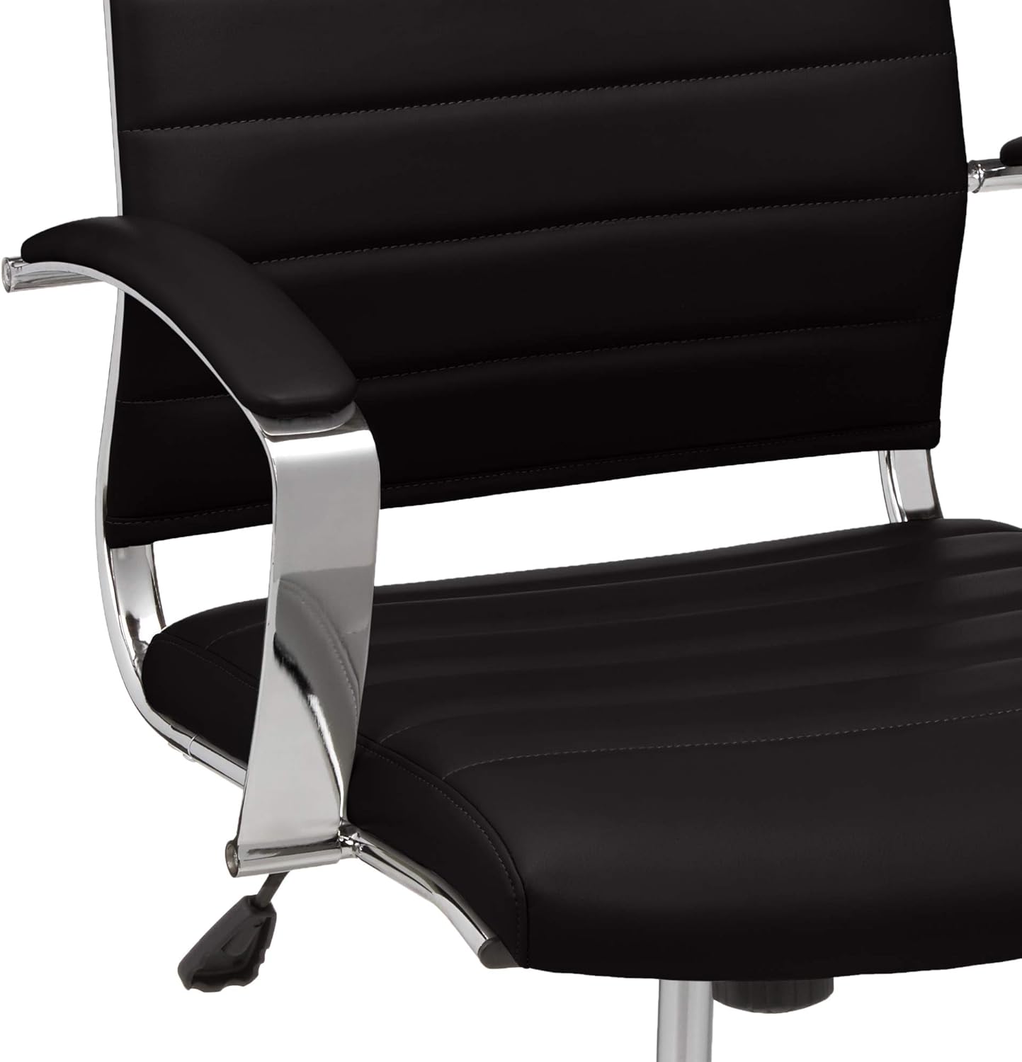 Amazon Basics High-Back Swivel Office Chair with Lumbar Support, Ergonomic Ribbed Faux Leather, Adjustable Height, 45.25" x 24.75" x 23.25", Black