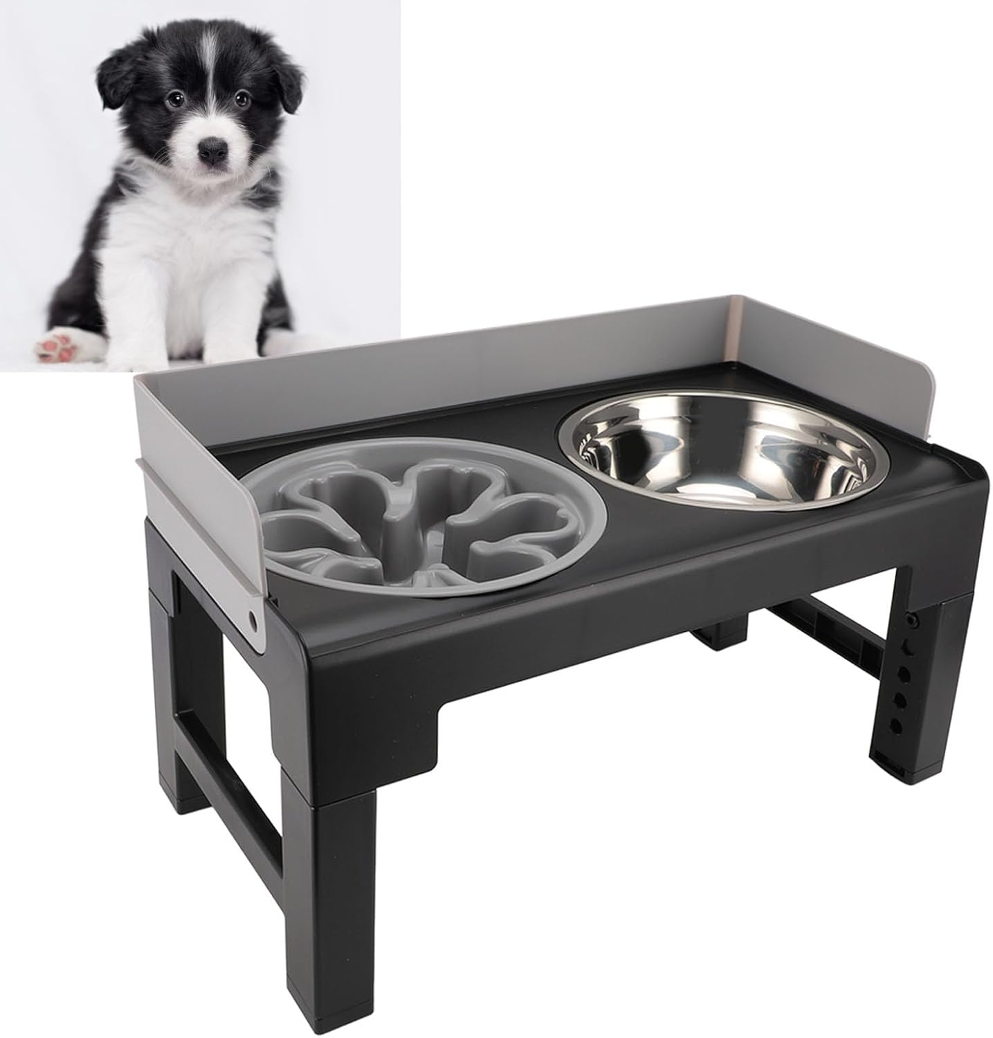 Adjustable Raised Dog Bowl Stand Elevated Dog Bowls Slip Dog Feeder for Medium and Large Dogs (Grey)