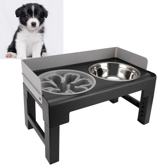 Adjustable Raised Dog Bowl Stand Elevated Dog Bowls Slip Dog Feeder for Medium and Large Dogs (Grey)