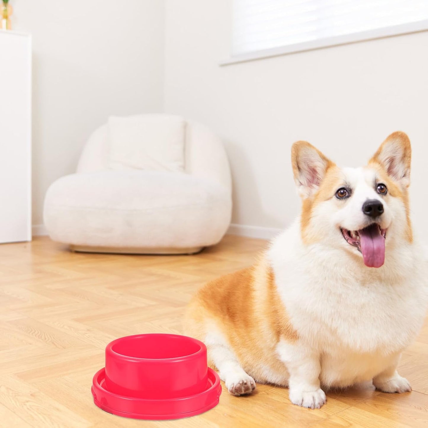 Milisten Dog Feeding Bowl Plastic Pet Feeder Red Round Dog Food Container Single Bowl for Puppies
