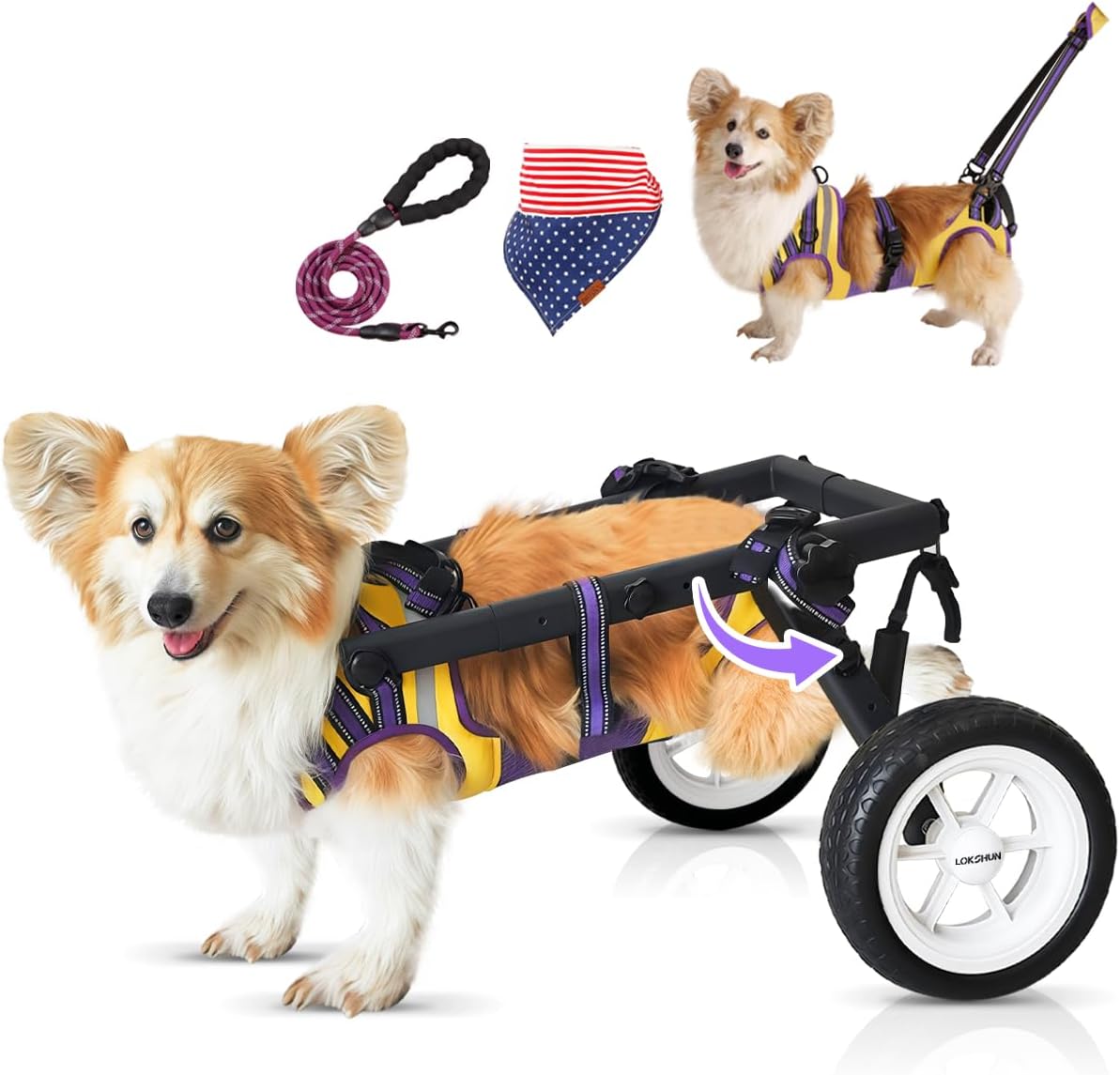 Dog Wheelchair for Back Legs Small, Newly Wheelchair for Small/Medium Dogs, Adjustable Dog Carts with Wheels for Disabled Hind Legs, with Leash, Angle-Adjustable All-Terrain Wheels - M