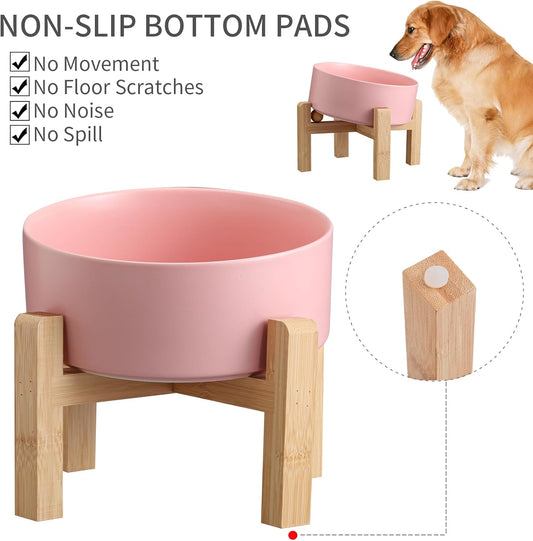 Pink Elevated/Raised 15°Tilted Anti Slip Ceramic Dog Bowl for Medium & Large Breeds,Slanted Bulldog Big Face Pet Feeding Food Water Dish Stand for Dogs (7.6 Cups/60OZ)
