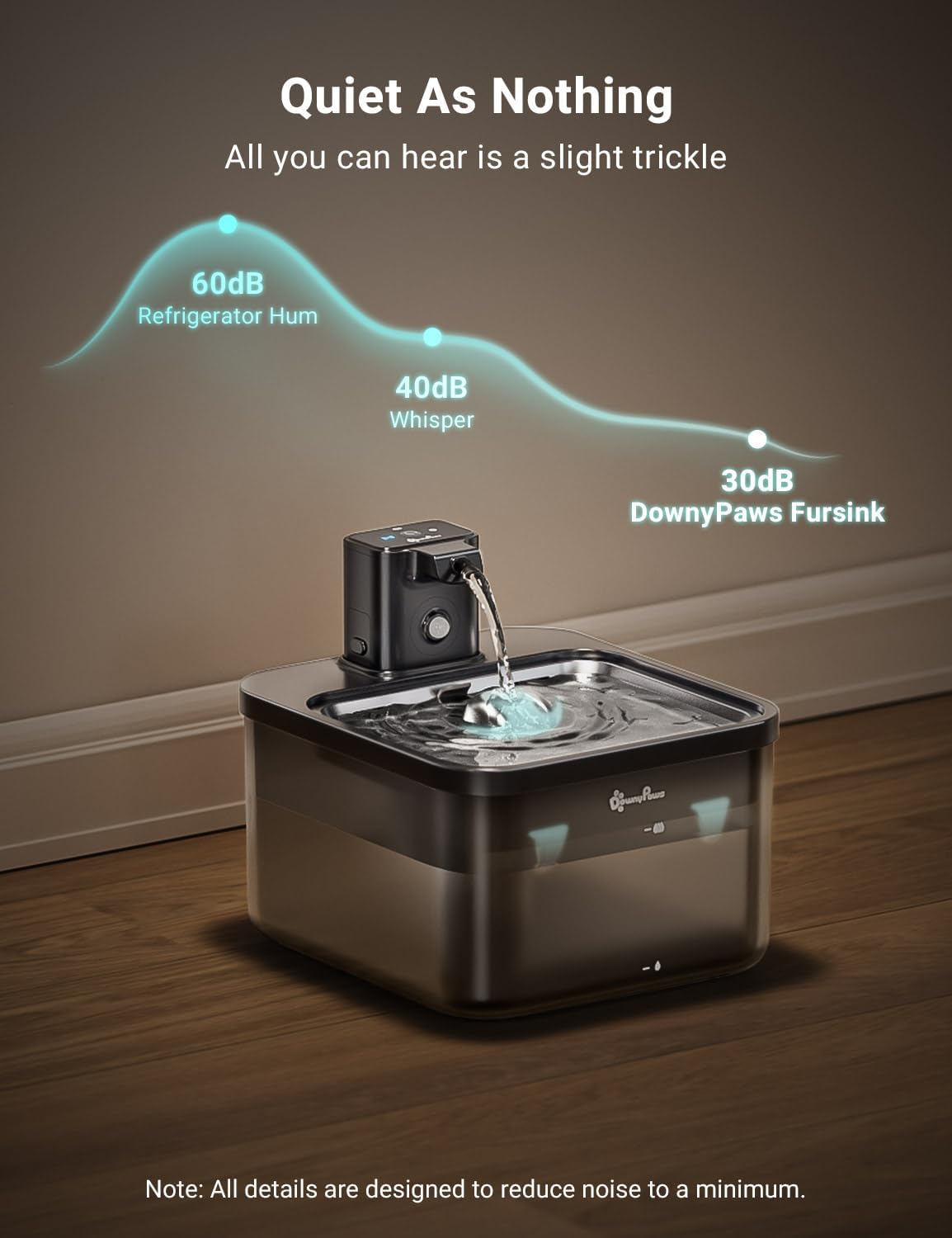 DownyPaws Cat Water Fountain Stainless Steel Cordless, 84oz/2.5L Fursink Wireless Pet Water Fountains for Cats Indoor, Battery Operated Cat Drinking Fountain, Ultra Quiet Pump, BPA-Free, Black