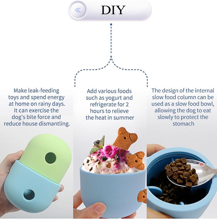 OMEM Pet Dog Leaking Food Toy Ball Silicone Gnawing Slow Food Bowl Fun Feeding Outdoor Interactive Ball (White and Green)