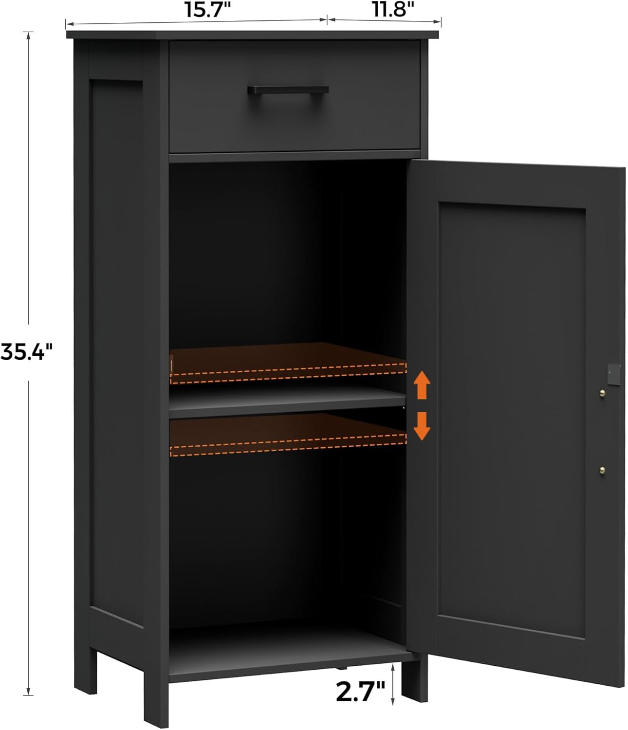 Homhedy 35.4" H Bathroom Cabinet with Drawer, Bathroom Organizers and Storage, Adjustable Shelves, Floor Cabinet for Living Room, Entryway, Kitchen, Black, (15.7" W)