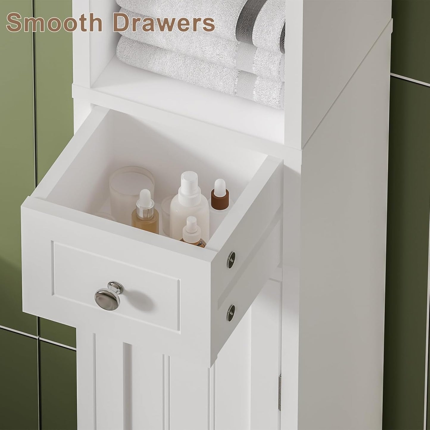 ChooChoo Narrow Bathroom Storage Cabinet with Adjustable Shelves, Tall Storage Cabinet with 2 Doors and 1 Drawer, Freestanding Cupboard for Small Spaces, White