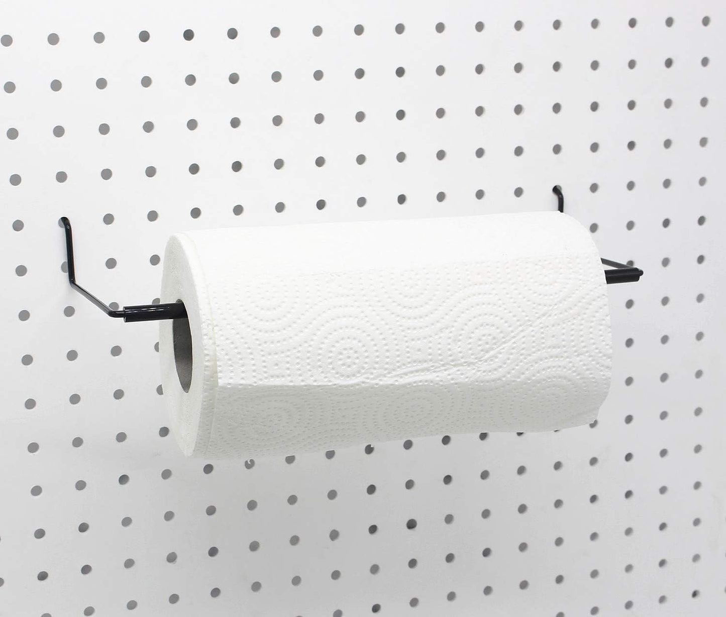 Paper Towel Holder for Pegboard, Extendable, Fit Any Standard Pegboard, Peg Board Organization Accessory Hook for Workshop, Garage, Kitchen, Laundry Room, Bathroom 2 Packs, Black (2 PCS)