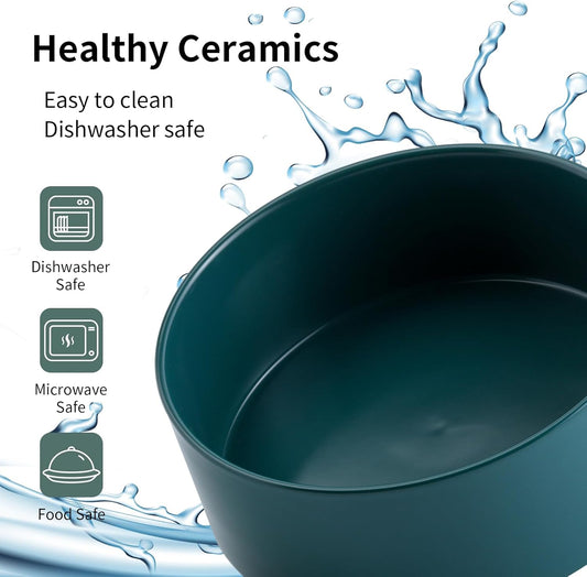 Green 8 in Dog Bowl Ceramic for Medium Large Sized Breed,Retrievers,7.6 Cups Non Slip Heavy Weighted Dog Food Water Dish,Durable Big Pet Bowl