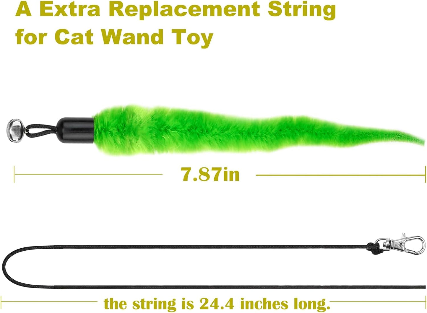 10PCS Cat Worm Toy for Cats, Cat Wand Toy Accessories, Cat Feather Toy Attachments Replacements, and 1PC Black String for Cat Fishing Pole Toy, Assorted Worm Cat Toy Teaser for Indoor Cats Kitten