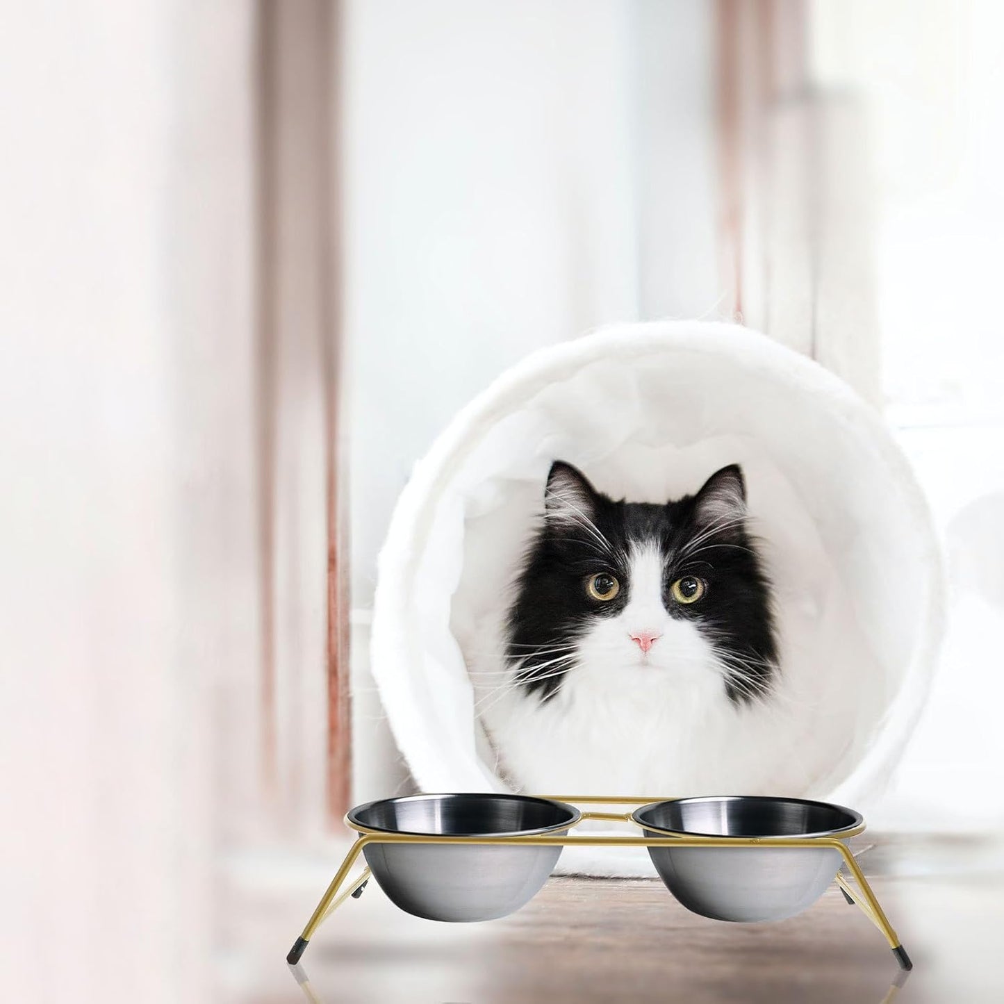 PRETYZOOM Pet Feeder Stand Elevated Iron Cat Bowl Rack Non-Slip Dual Raised Bowls with Neck Protection Suitable for Indoor Cats and Kittens