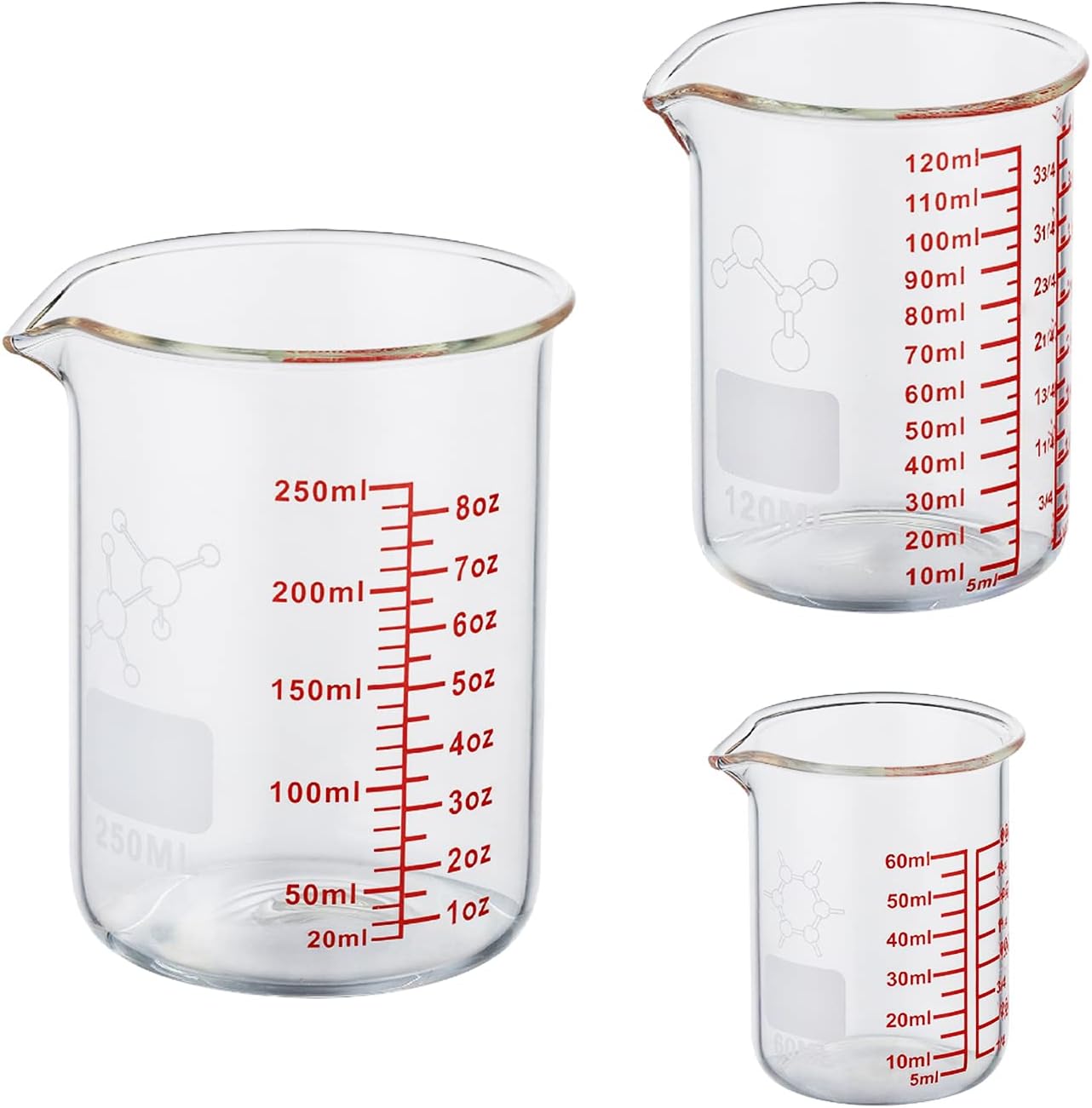 Ackers Mini Glass Measuring Beaker Set, Borosilicate, 2oz 4oz 8oz Measuring Cups
