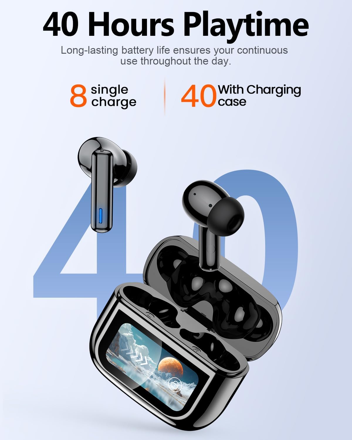 ZIUTY Wireless Earbuds Bluetooth Headphones, ANC/ENC Noise Cancelling, Ear Buds with Multifuntional Touch Screen, 40H Stereo Sound for Sports, IPX7 Clear Calls, 5 EQ for iOS Android (Black)