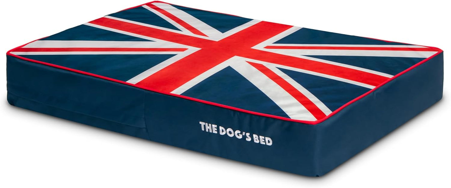 The Dog’s Bed Replacement Outer Cover, Oxford Fabric, Blue with Red Trim & UK Center Flag, Large, 6-Inch