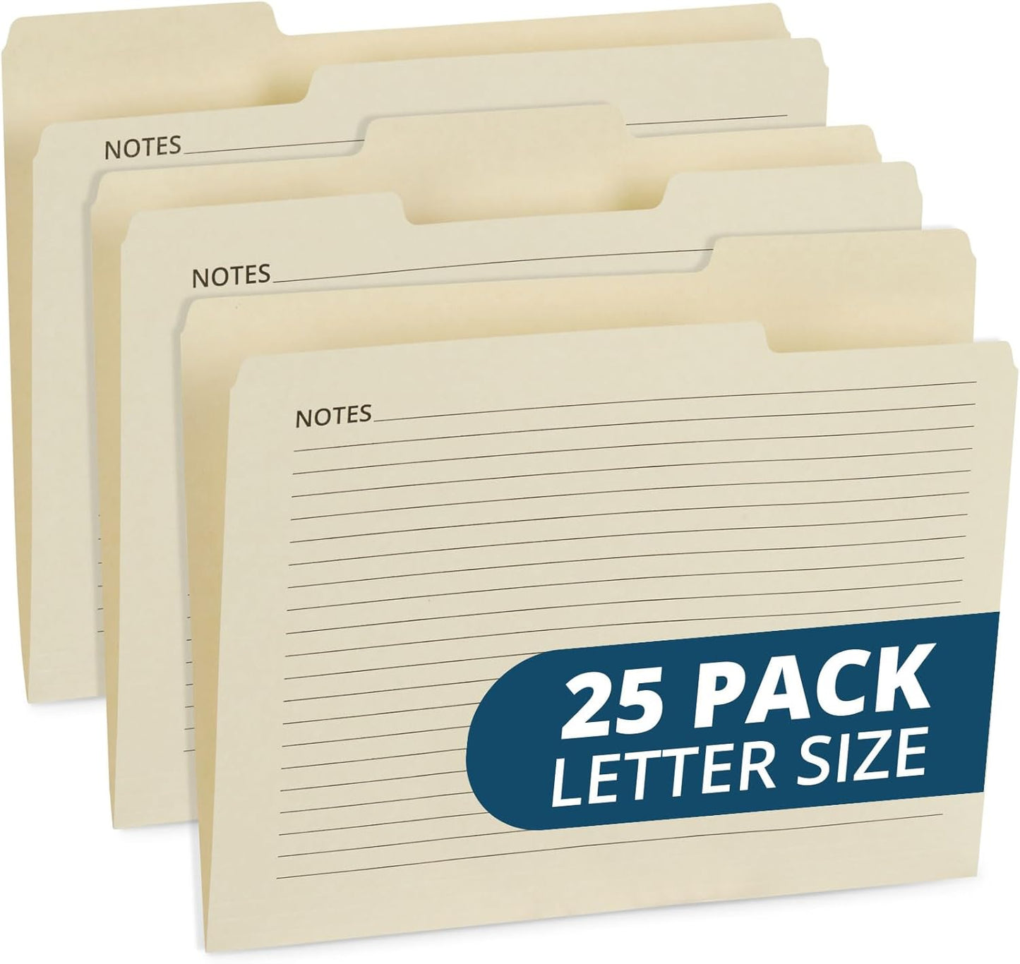 25 Blue Summit Supplies Manilla Folders, 8.5" x 11", Letter Size, 1/3 Cut Tab, with Notes, Great for Organizing and Easy File Storage, 25 Pack