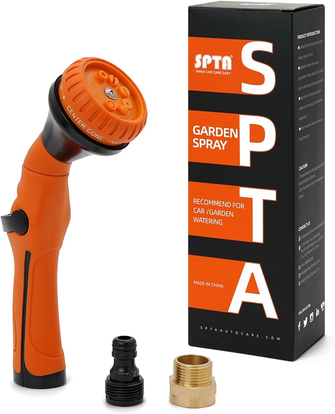 SPTA Hose Nozzle Heavy Duty, Metal Water Hose Sprayer for Garden, 8 Spray Patterns, High Pressure, Thumb Flow Control, On/Off Valve, Ideal for Outdoor Lawn & Plant Watering, Car & Pet Washing