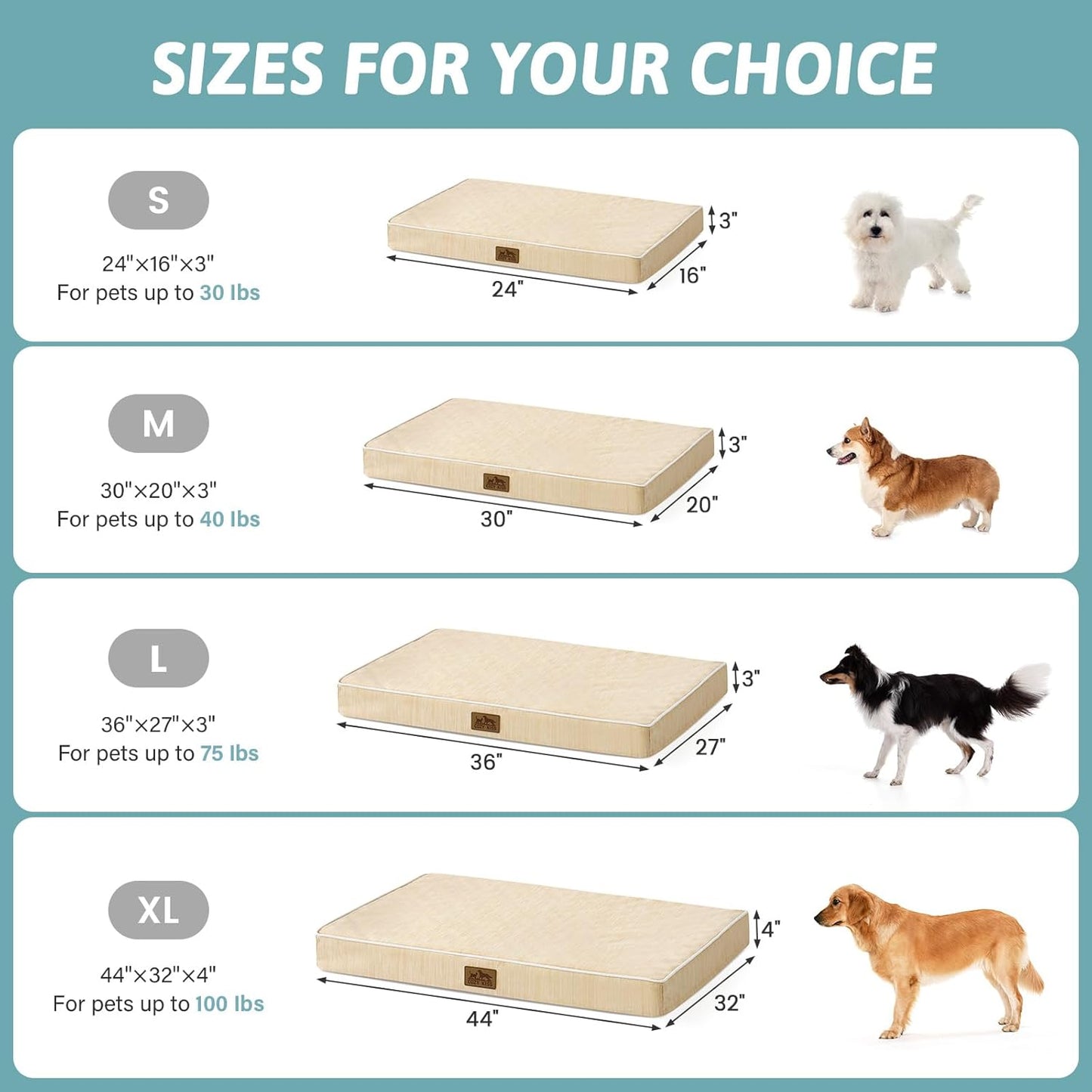 Cooling Dog Bed for Crate, Waterproof Orthopedic Dog Crate Mat with Removable Washable Cover, Egg Crate Foam Support Dog Bed, 36x27x3 Inch,Beige