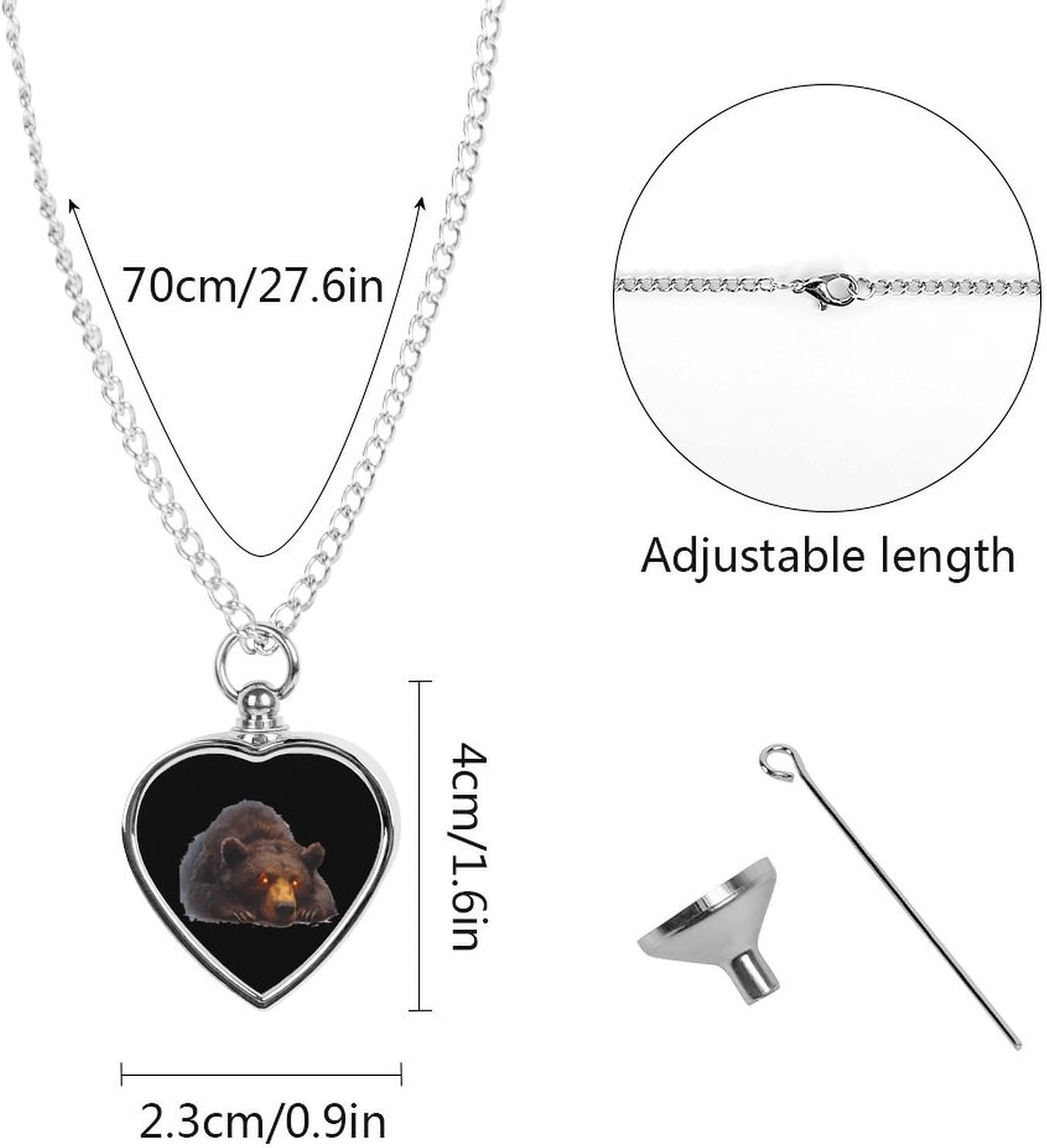 Bear with Glowing Eyes Urn Necklaces for Ashes Heart Dog Keepsake Pendant Cat Cremation Jewelry