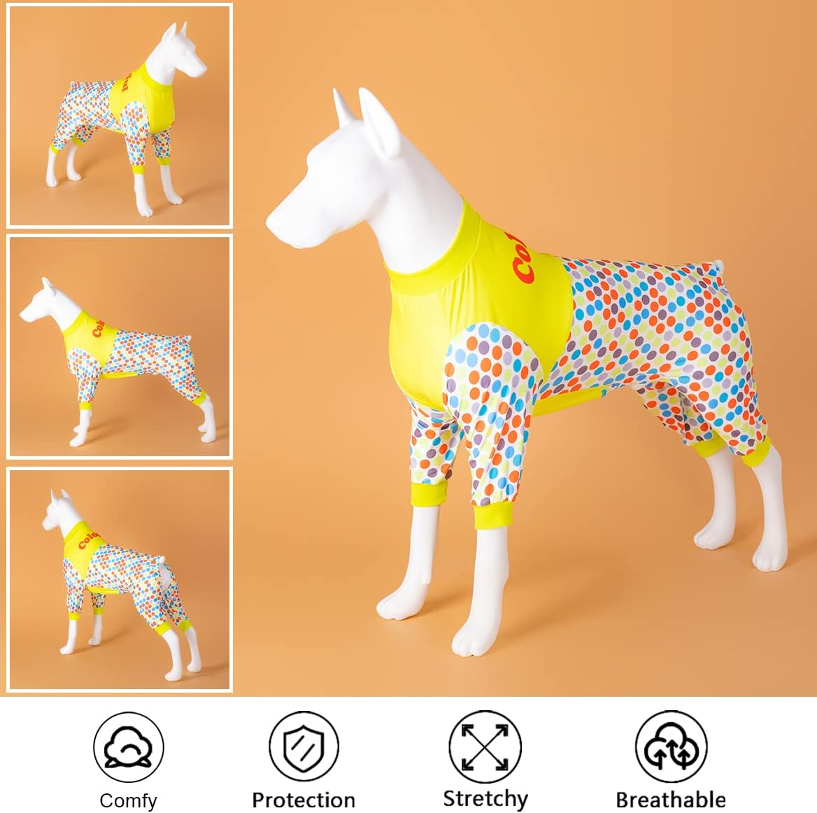 LovinPet Pet Recovery Suit for Dogs, Post Operative Jumpsuit for Dogs Apparel, Dog Onesie as Bottoming Under Dog Coats, Breathable & Elastic Hanging Out Diddly Dot Sky Prints Pajamas for Big Dogs