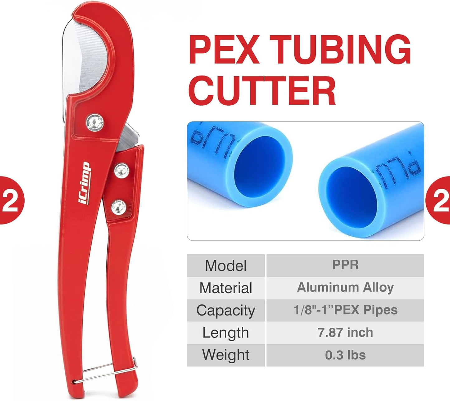 iCRIMP KIT-1096D PEX Clamp Tool Kit for 3/8 to 1 inch PEX Cinch Clamps, with 20pcs 1/2 inch & 10pcs 3/4 inch PEX Cinch Clamp Rings, PEX Tubing Cutter, All-in-one PEX Crimping Tool Kit