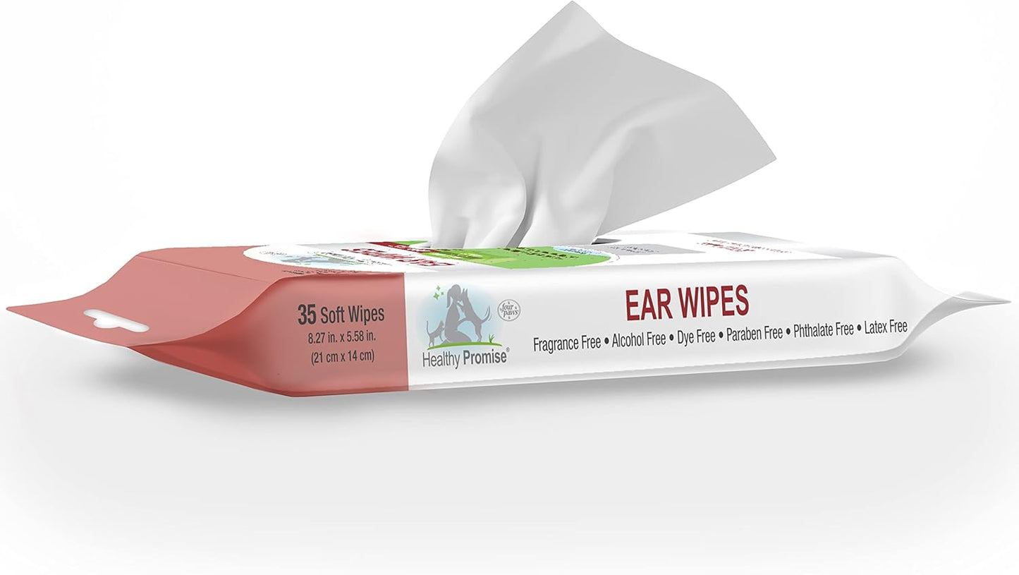 Four Paws Healthy Promise Grooming Soothing Pet Ear Cleaning Wipes, Odor Reducing & Itch Relief, 35 Count