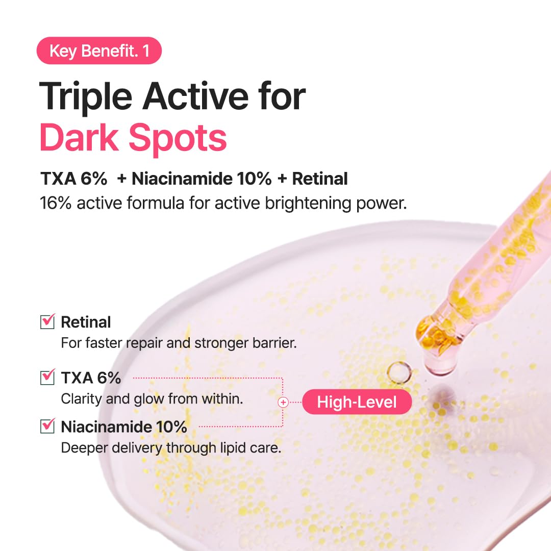 PURITO TXA 6% + Niacinamide 10% + Retinal Facial Serum | for Dark Spots, Hyperpigmentation, Uneven Tone | High-Level Tranexamic Acid 6% | Korean skincare, 30mL 1.01 fl.oz