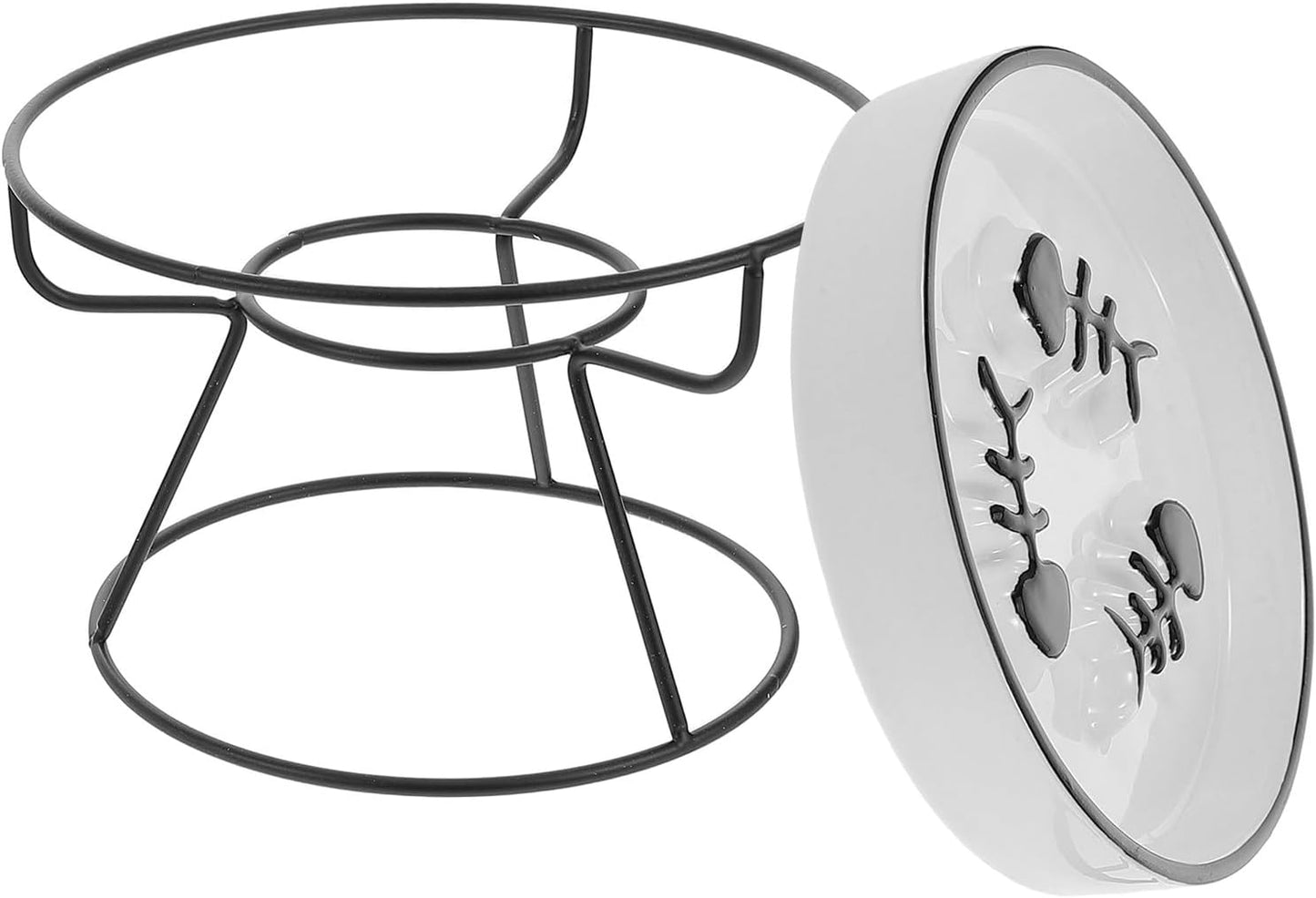PRETYZOOM Ceramic Elevated Cat Bowl with Iron Stand Slow Feeding Raised Pet Food and Water Dish Whisker Friendly Anti-gulping Design for Cats and Small Dogs
