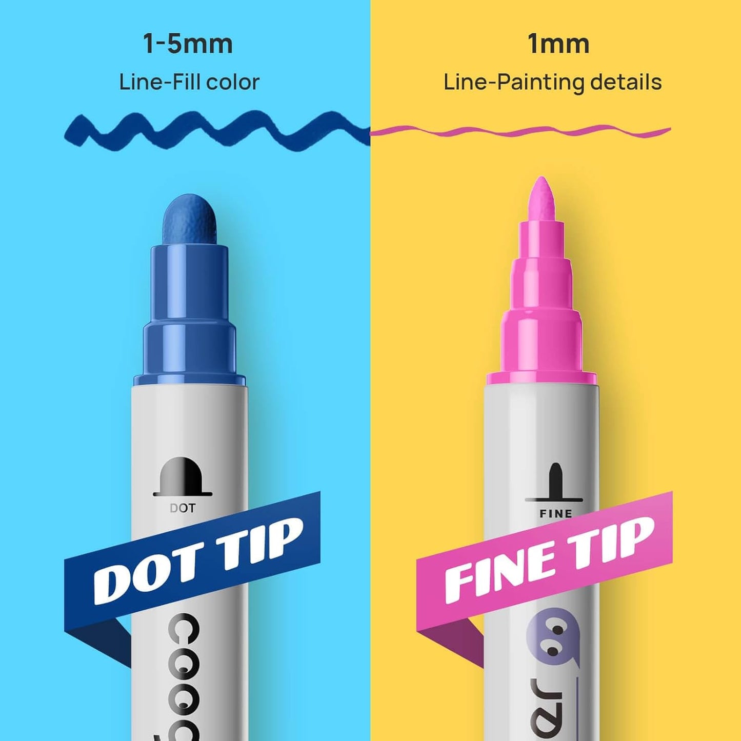 24 Paint Pens for Rock, Fabric, Wood, Glass, Craft, Dual Tip Acrylic Paint Markers With Fine-Dot Tip for Canvas,Ceramic, Plastic, Art Painting Supplies Kit