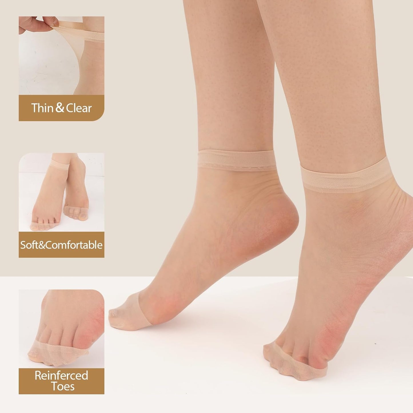 12 Pairs Women's Ankle High Sheer Socks Tight Hosiery Crew Stocking Reinforced Toe for Women