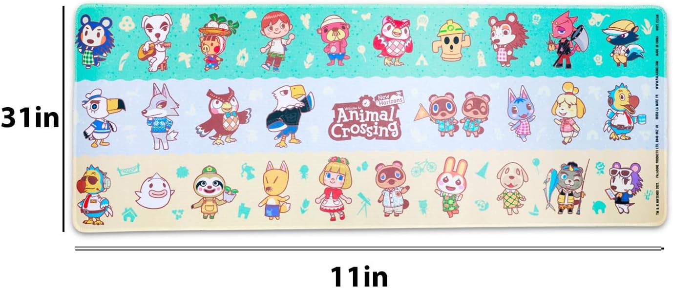 Animal Crossing Computer Desk Mat - Bundle with 11" x 31" TV Video Game Computer Mousepad Plus Stickers | Animal Crossing Desk Office Supplies