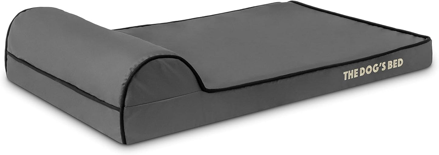 The Dog’s Bed Orthopedic Memory Foam Dog Bed with Headrest, Oxford Fabric,Grey with Black Trim, Medium, 3-Inch