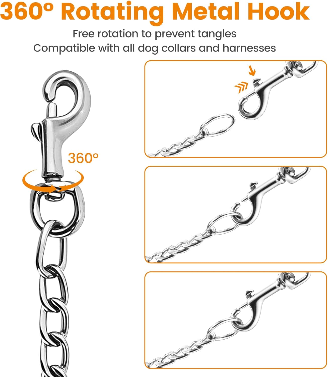 PETTOM Heavy Duty Metal Dog Leash, Chew Proof Chain Leash with Soft Padded Handle for Large & Medium Dogs, Training & Walking Chain Dog Lesh (6Ft/4.0mm, Black)