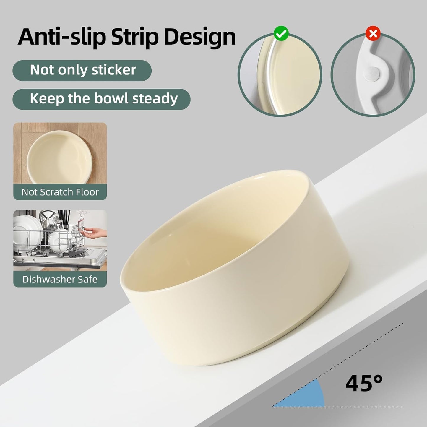 Ceramic Elevated Dog Bowls, Food and Water Bowls for Dogs, Puppy, Raised Dog Dish, Pet Feeder(6inch, 2 x Light Yellow + Stand)