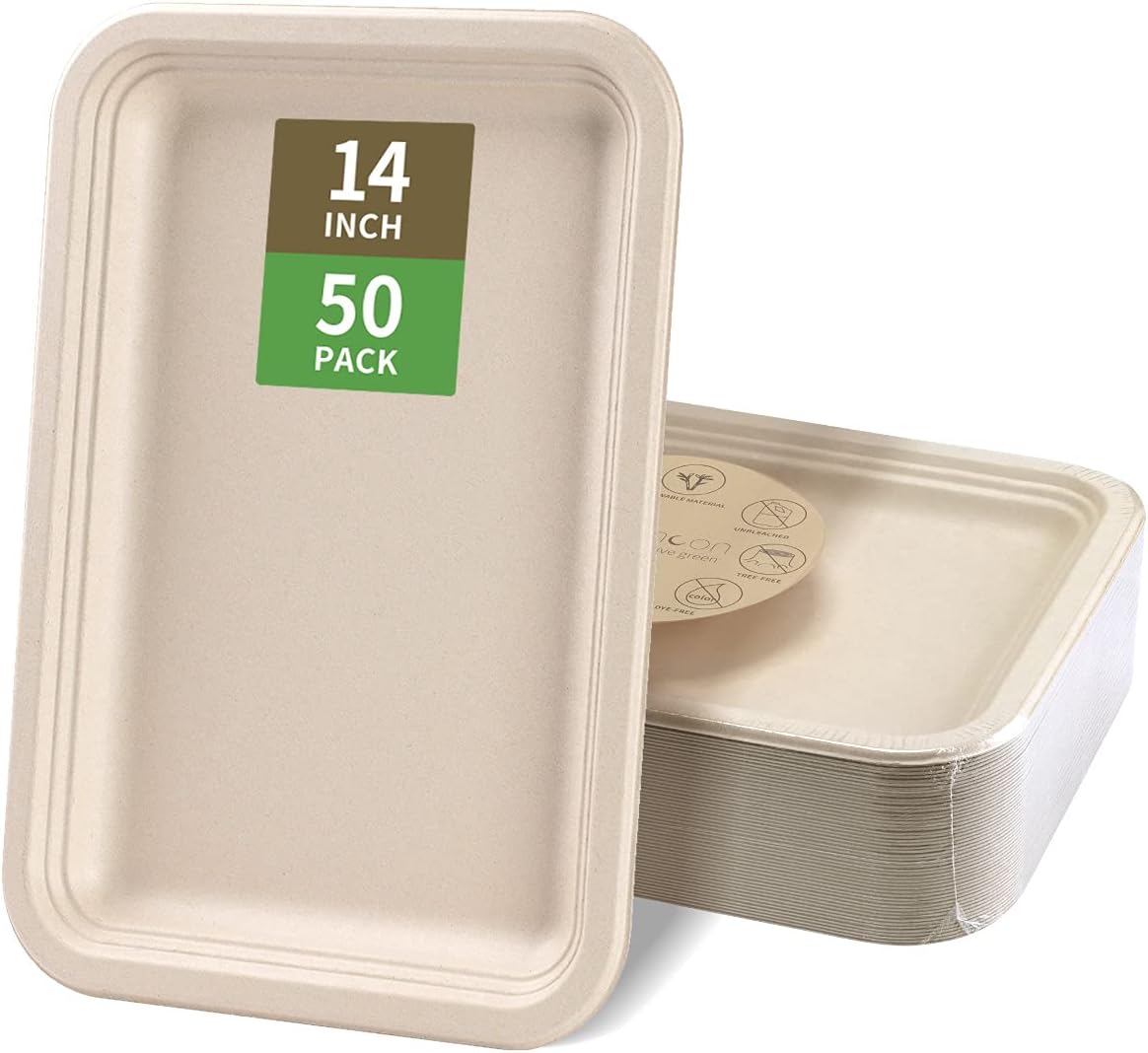 bloomoon 50 Pack 14 inch Disposable Crawfish Trays,Large Paper Plates 14 inch Food Trays Disposable for Seafood Lobster Crab BBQ, Crawfish Boil Party Supplies