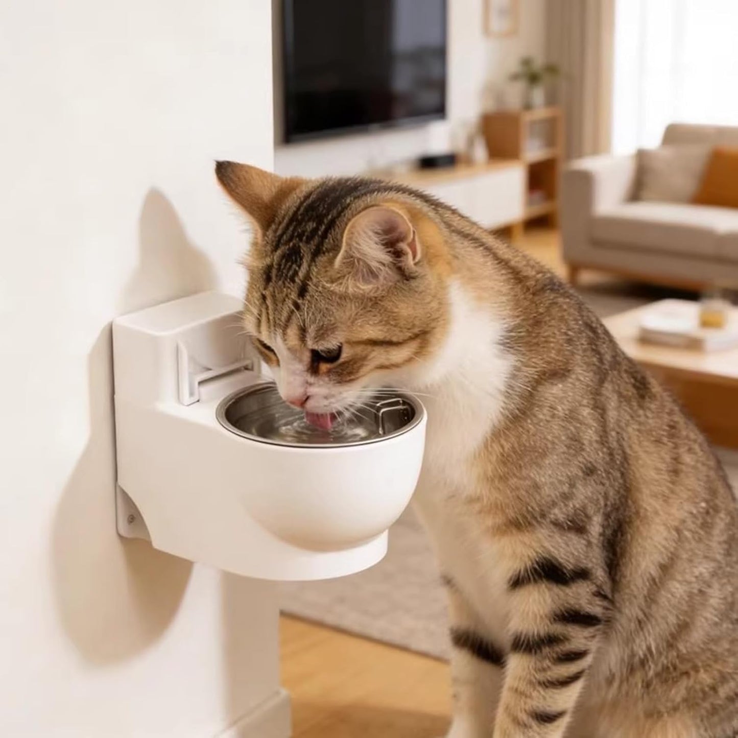 Cat Water Bowl - Anti Spill Detachable Dish, Toilet Shaped Pet Feeder, Fountain, Novelty Animal Station, Supplies, White Automatic Dispenser for Pets Kittens Puppies Dogs Home