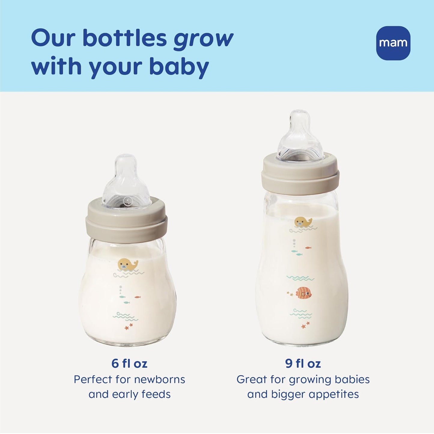 MAM 6oz Premium Glass Wide Neck Baby Bottle with Slow Flow Breastfeeding-Like Silicone Nipple, Easy to Clean,BPA Free, 0+ Months, Easy Switch Between Breast and Bottle, Made in Europe, 3 Pack Girl