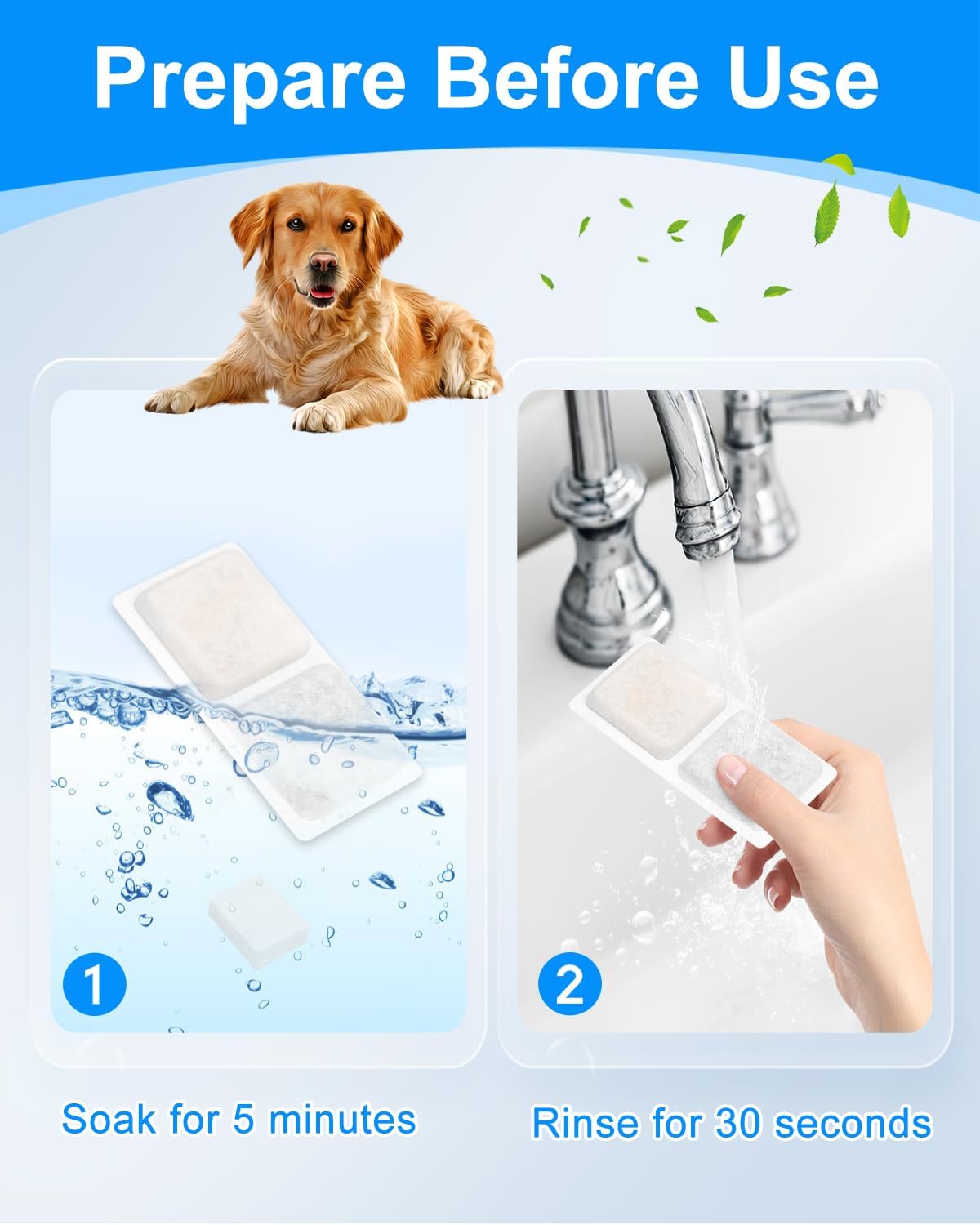 12+12 Pack Dog Water Bowl Filter Replacement for Large Dogs Compatible with ECOCONUT 3.4Gal/13L Pet Fountains, Carbon Filters and Sponge Filters for Dog Fountain Water Bowl, Pet Water Filter