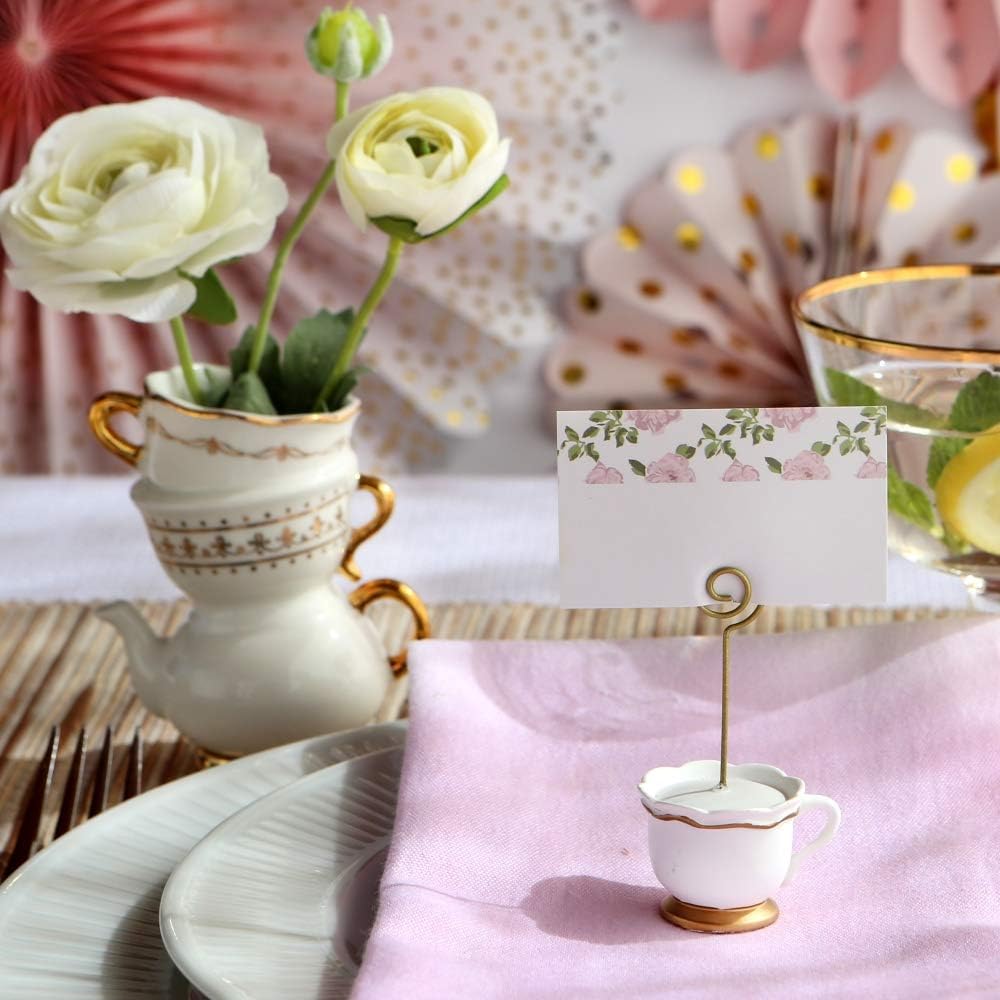 Kate Aspen, Place Card Holders, Tea Time Whimsy, Teapot and Teacup, Place Cards Included, Set of 6,Pink