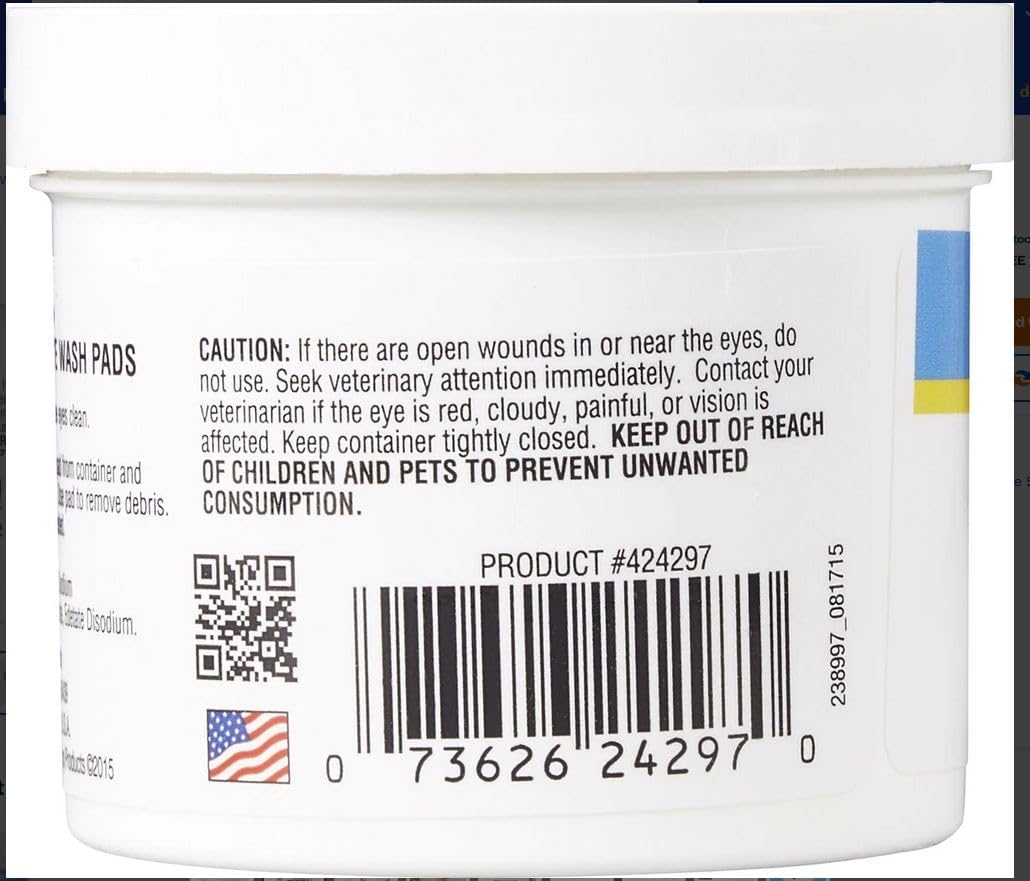 Miracle Care Eye Wash Pads,90 Use Pre-Soaked Pads to Gently Clean and Soothe Dog and Cat Eyes; Non Stinging Formula to Remove Eye Debris,(Pack of 2)