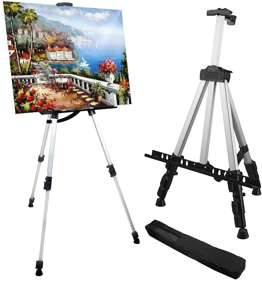 Art Easel Stand for Painting and Sign - RRFTOK Aluminum 66 Inch Metal Tripod Adjustable Portable Easels for Display - Canvas Stand for Floor Drawing - Gifts for Artists Woman or Teen Art Supplies