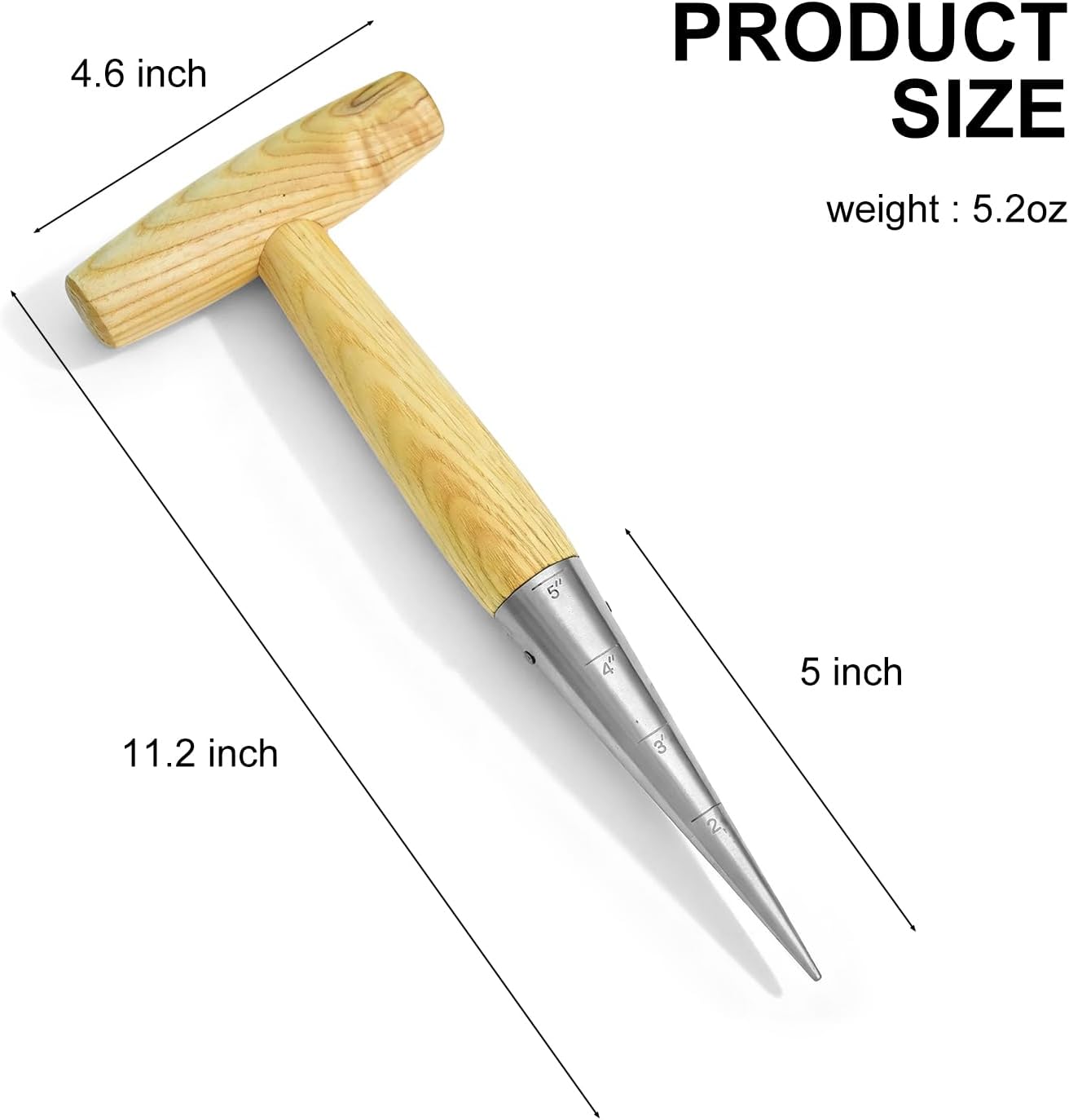 Seed Dibber Hand Dibber Bulb Planter Tool, Stainless Steel Garden Dibber with Wooden Handle for Planting Seeds, Bulbs, Tulips, Daffodils and Flowers