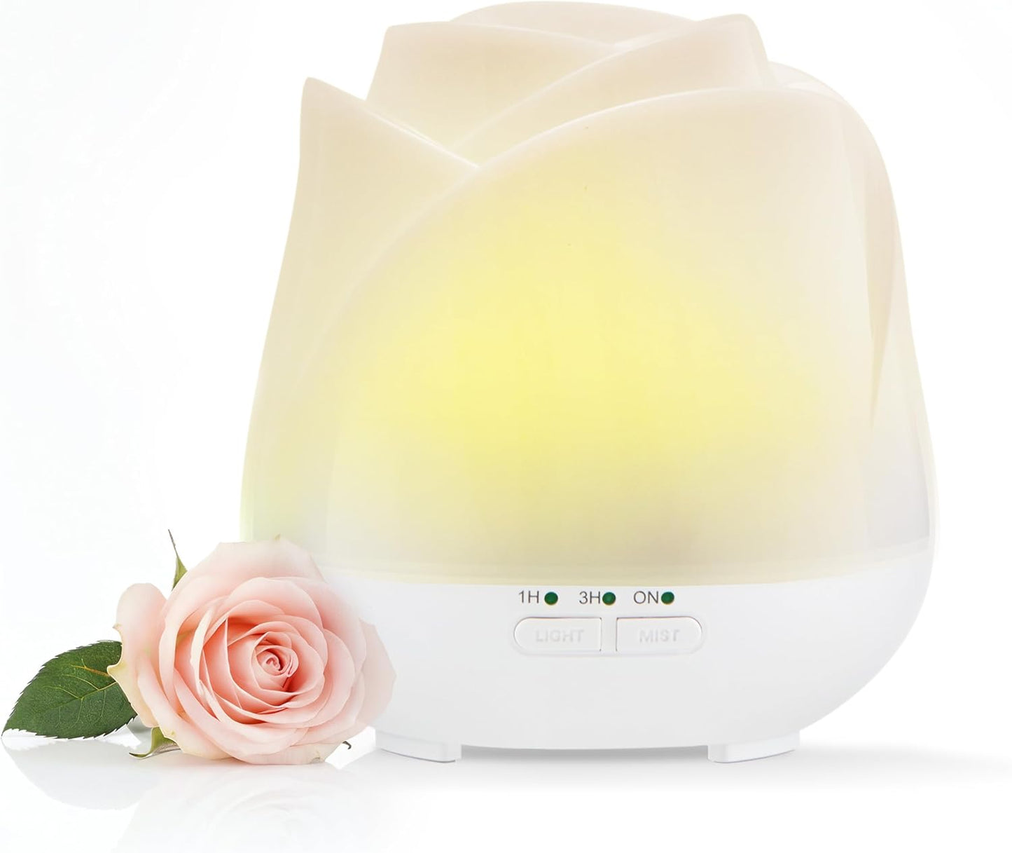 Earnest Living Rose Essential Oil Diffuser 150ml – Mini Ultrasonic Aromatherapy Humidifier for Bedroom & Desk, Quiet Mist, USB Powered, 7-Color Night Light, Valentine's Gift for Women – Solid White