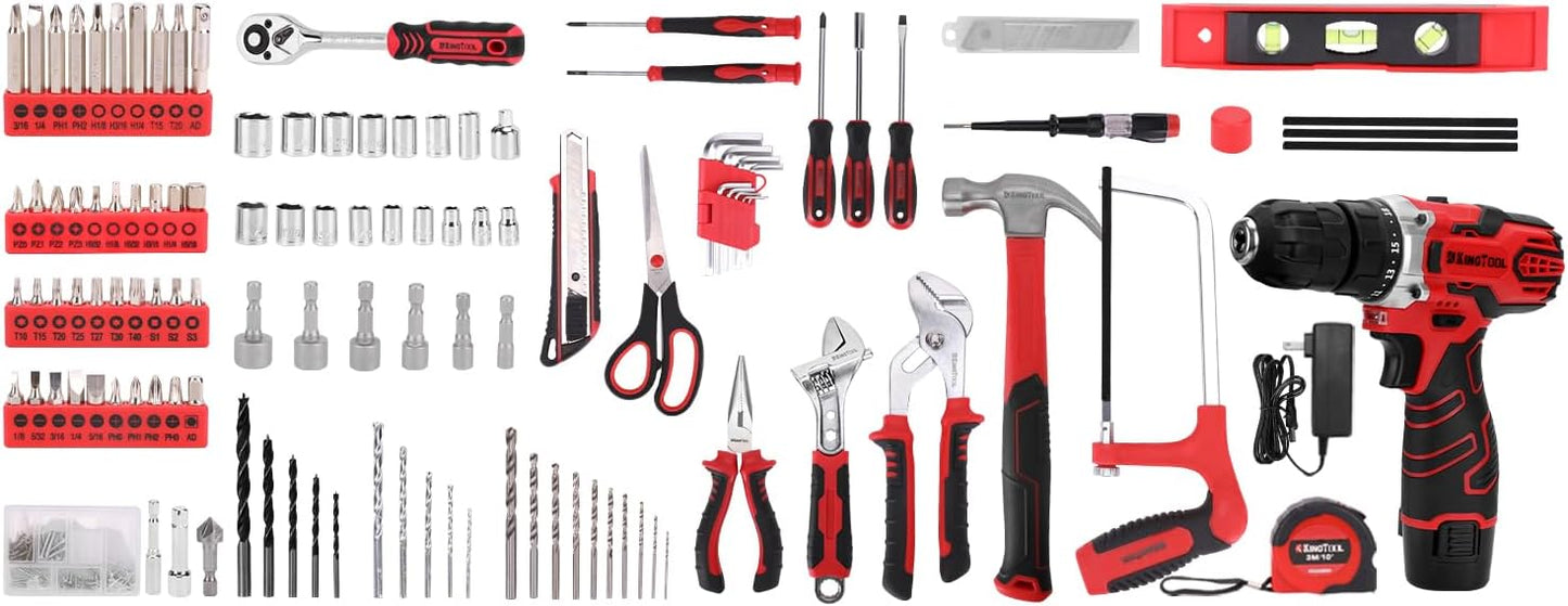 KingTool 276-Piece Tool Set Kit - Tool kit with 12V Cordless Power Drill Driver Toolbox Storage Case with Drawer, Drill Set Perfect for Homeowner, Diyer, Handyman