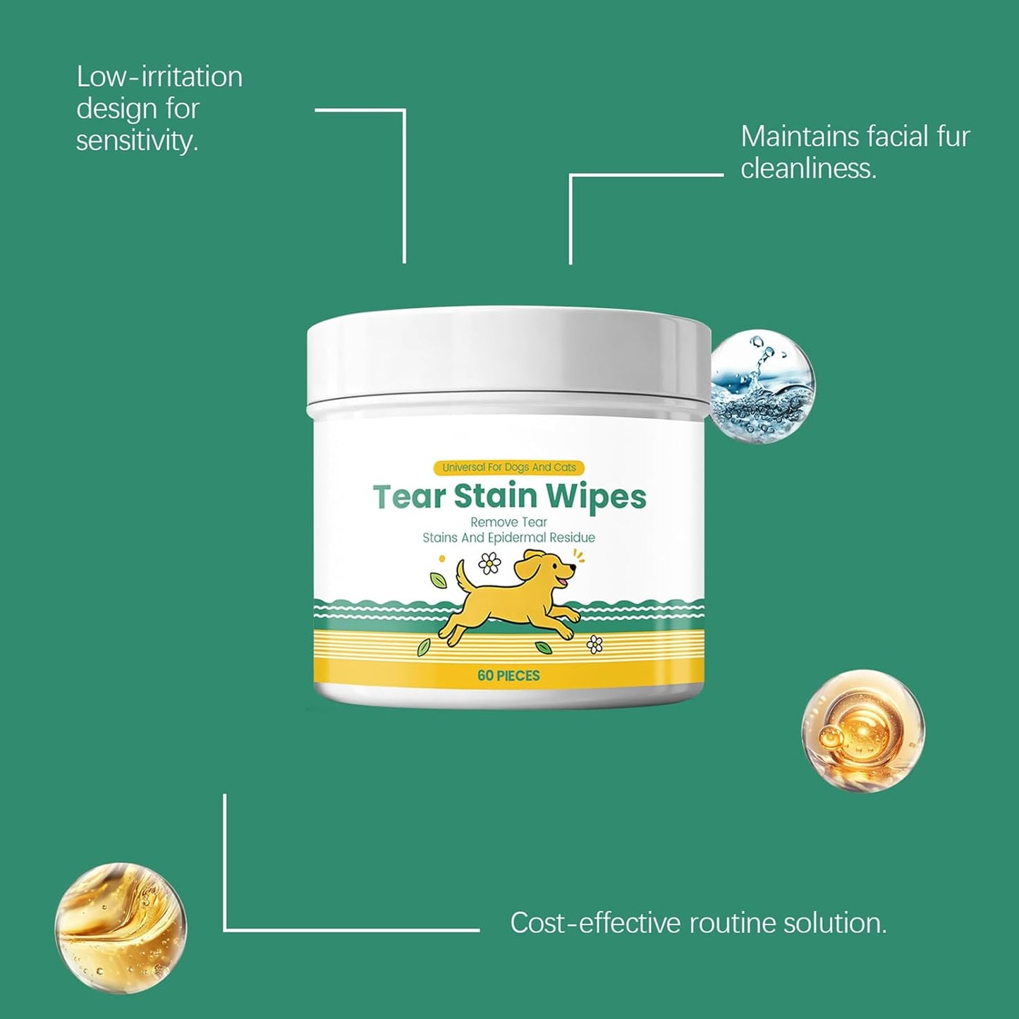 Tear Stain Wipes for Dogs | Bathing Pads | Gentle Dog Tear Wipes | for Small Medium Large Breed Puppy Kitten Skin Coat Travel Home Outdoor Indoor