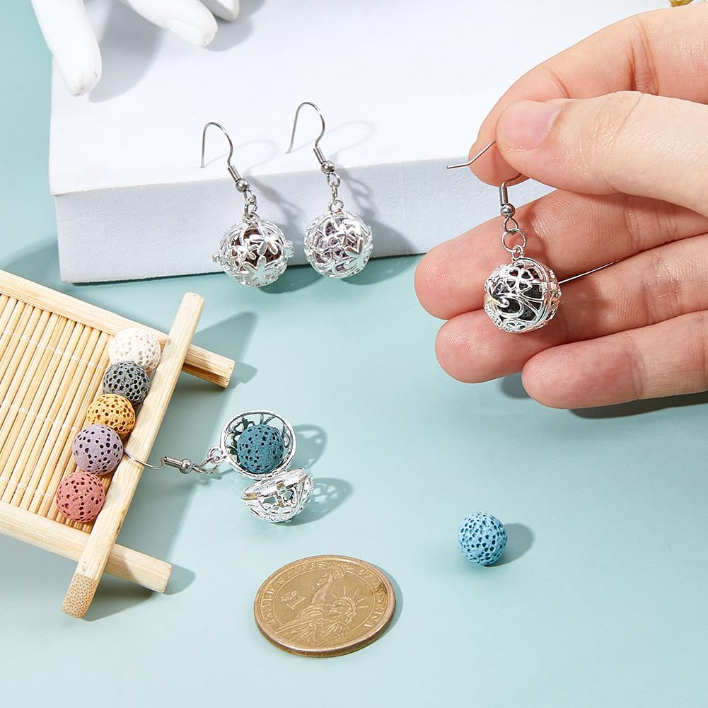 SUPERFINDINGS 2 Pairs Essential Oil Diffuser Dangling Earrings 304 Stainless Steel Hoop Earring with 10pcs Natural Lava Rock Stones 36mm Aromatherapy Earrings Drop Earring for women