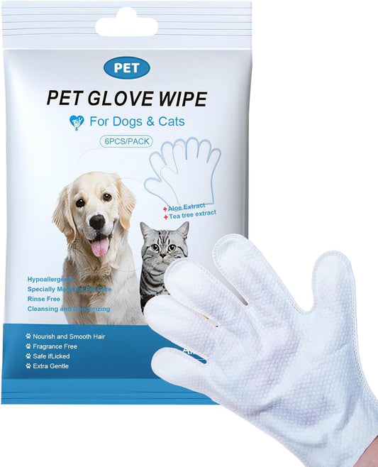 Dog Glove Wipes for Paws, Butt, Ears & Eyes - Pet Cleaning Wipes After Walk, Potty & Grooming | Extra Large Thick Rinse-Free for Dogs & Cats | Hypoallergenic Fragrance-Free for On-the-Go & Camping