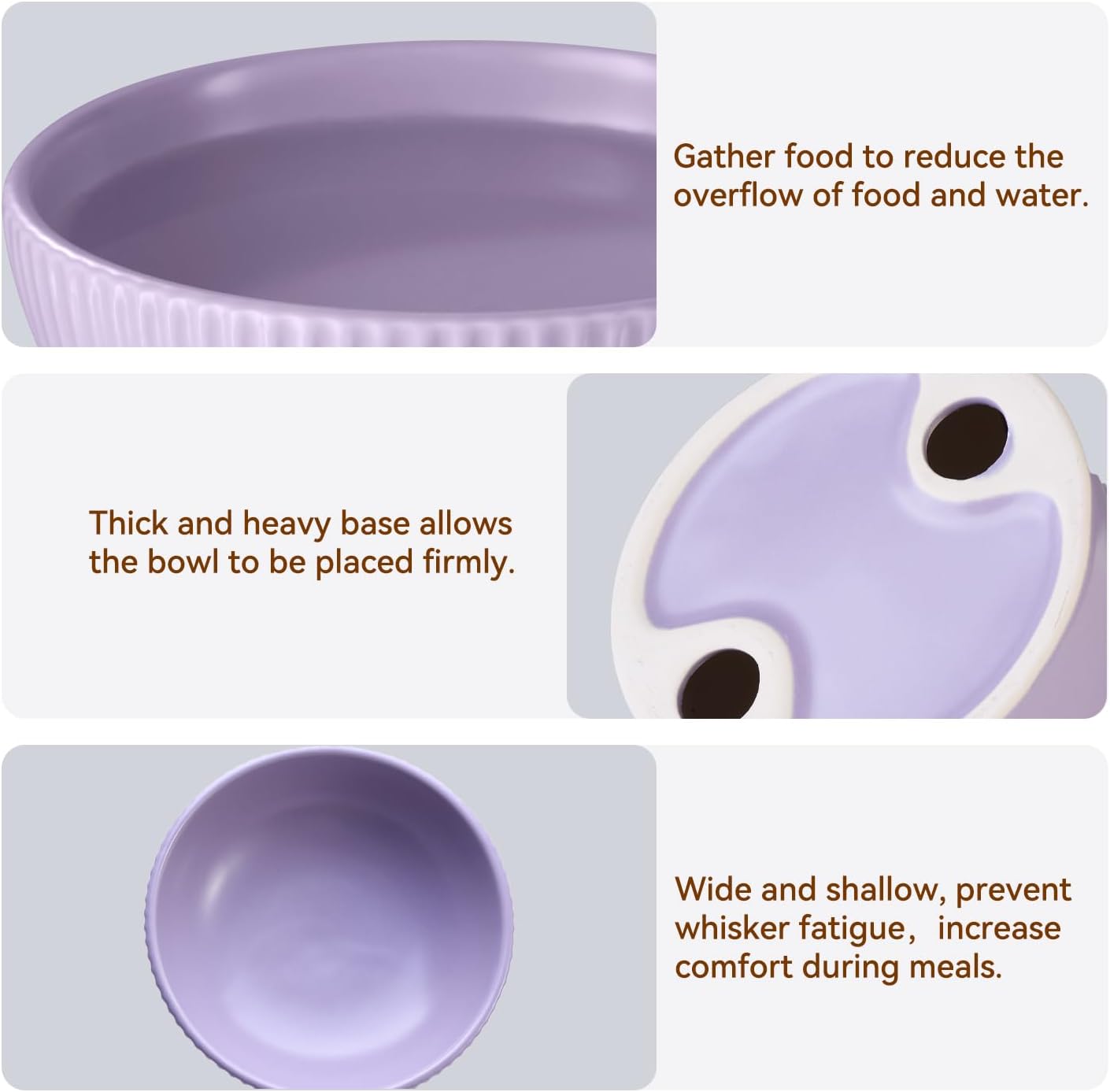Ceramic Elevated Cat Bowls-Water Bowl, 15° Tilted Design, Anti-Vomiting & Spine Protection, Prevent Whisker Fatigue for Kittens to Adult Cats and Small Dogs (Purple-Elevated Cat Bowls-2)