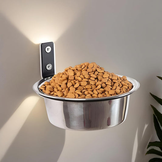 Dog Food Bowl - Wall Mount Dog Bowl Set, 2 Pieces Stainless Steel Elevated Feeder, Foldable Stand Included, Pet Supplies Spill-Proof Use, Cat Dish Puppy Bunny Feeding, Durable Easy Clean Bowls